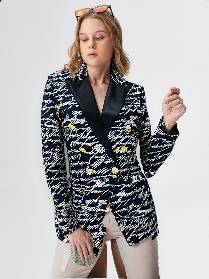 Women High Street Designed Jacket Women'S Love Letters Printed Double Breasted Blazer