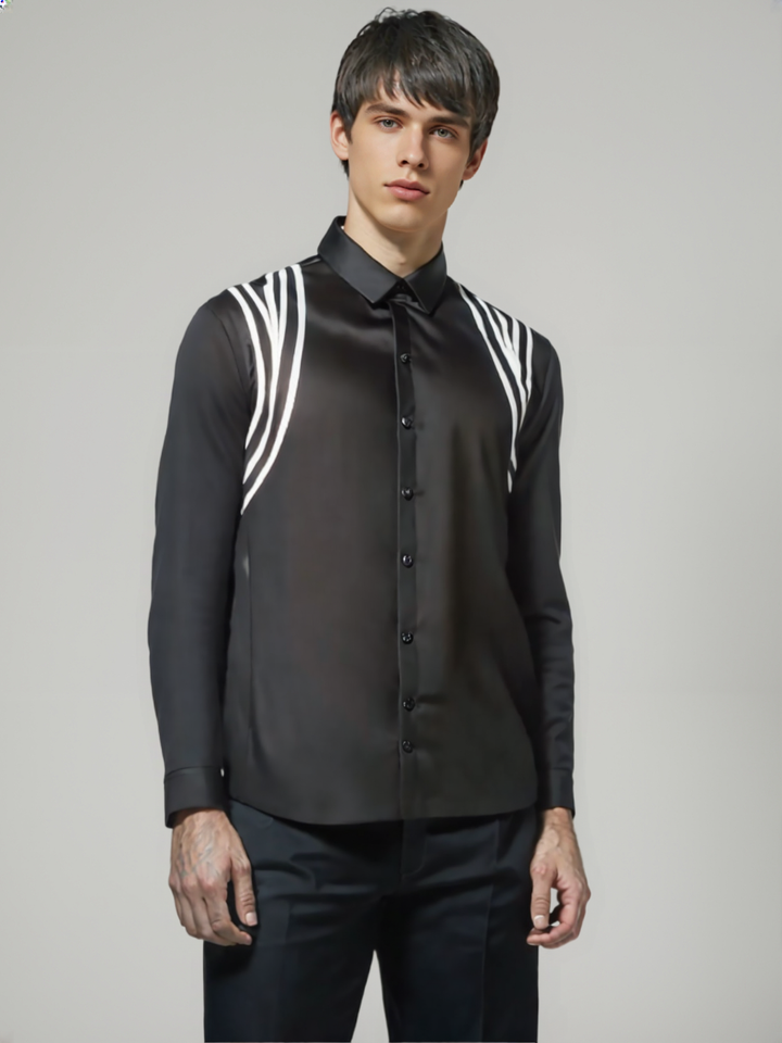 New Designed Autumn Ribbon Splicing Mens Shirt 