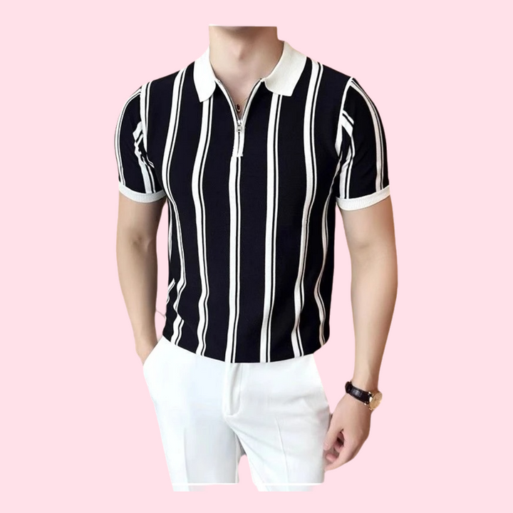 2024 Summer Short Smart Casual Polo Stripe Turn-Down Collar Handsome Simplicity Trend Zipper Breathable Men'S Clothing Shirts