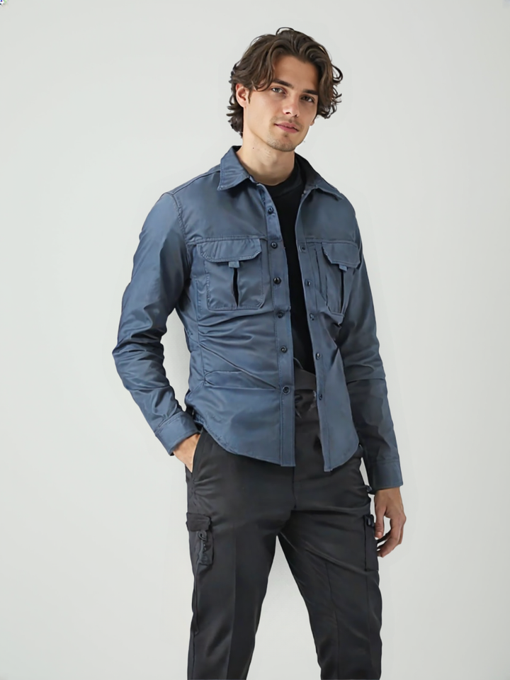 Mens Long Sleeve Shirt Outdoor Casual Multi-Pocket Wear