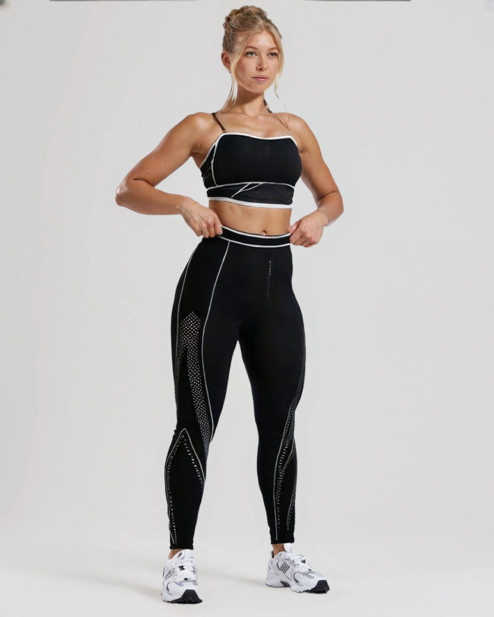 Women Black Lined Seamless Yoga Running Sports Fitness Leggings
