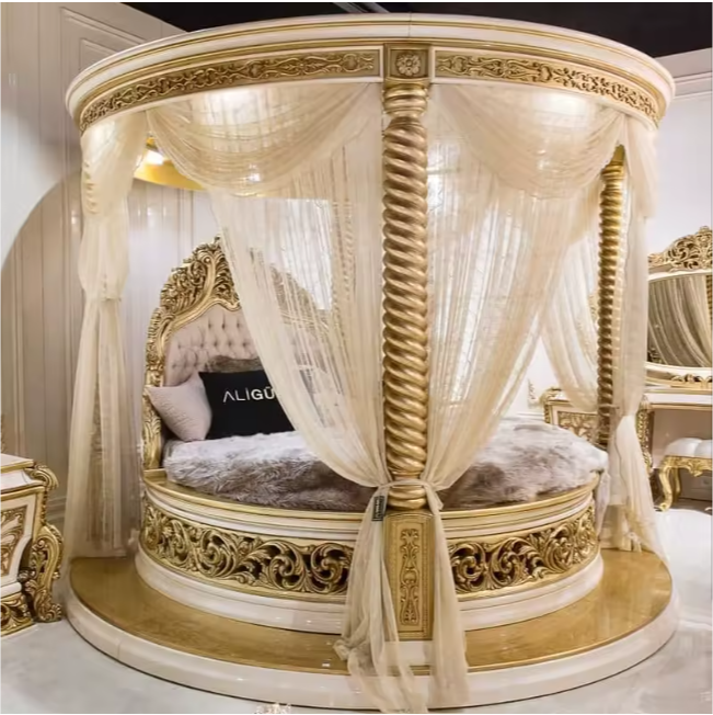 Premium Wedding round Bed Castle Wood Bedroom Furniture