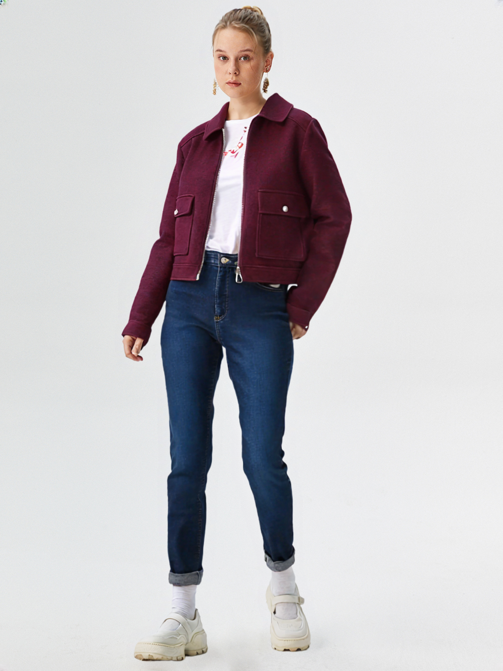 New Women Zipper Jacket Coat Long Sleeve Outerwear 