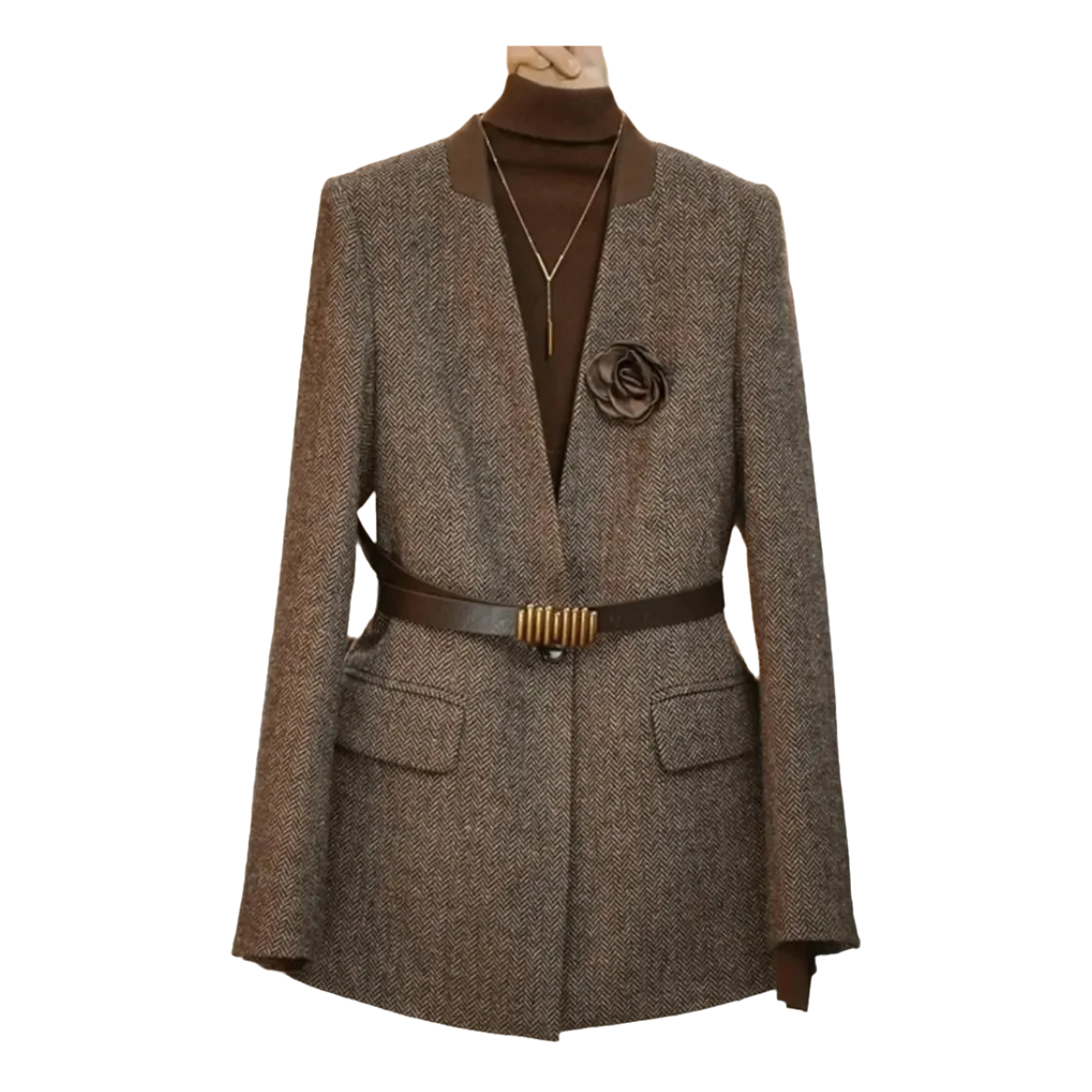 New Women Elegant Coffee Jacket Blazer with Belt