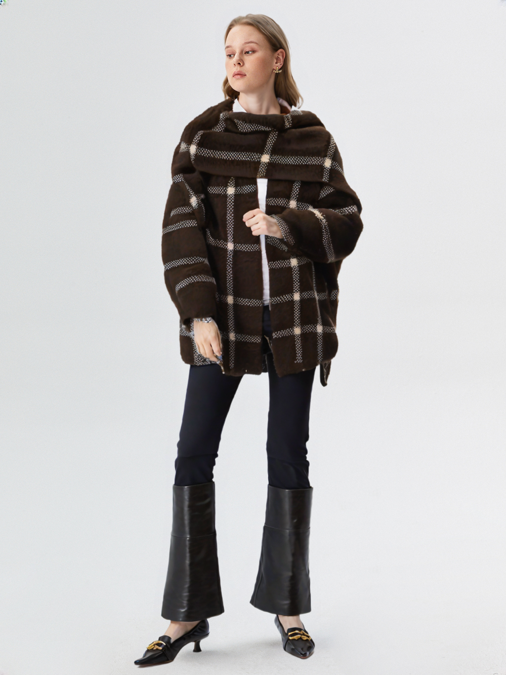 New Women Plaid Knit Scarf Cardigan Coat Jacket Blazer