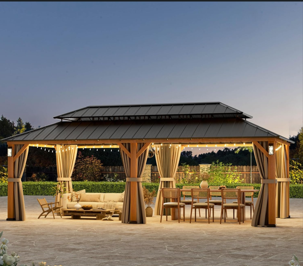 Modern Shade Horizon Permanent Hardtop Gazebo with Curtains
