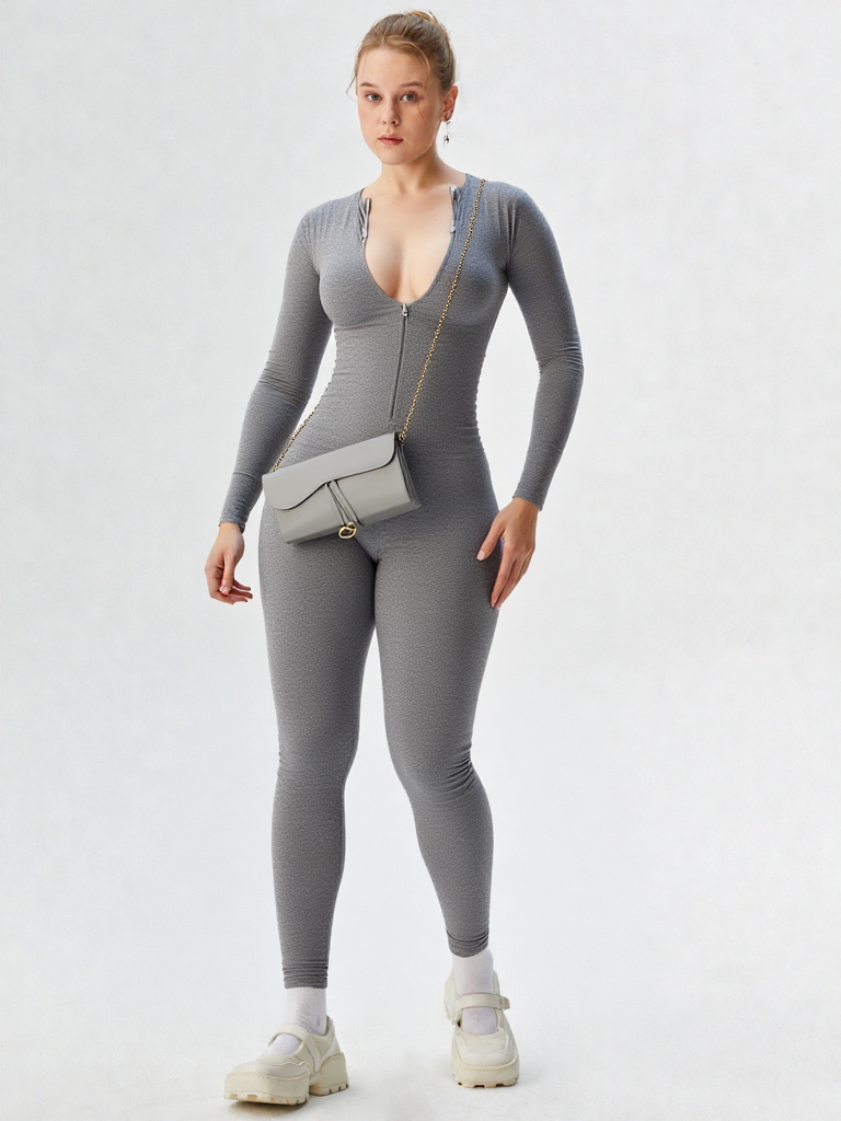 Women Sexy Sports Jumpsuit – Long Sleeve Bodycon Fitness Romper