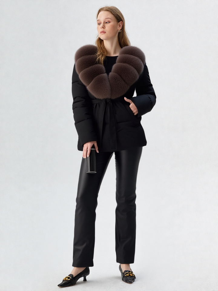 Vintage Hooded Women Fur Coat Belt Long Sleeve Coat