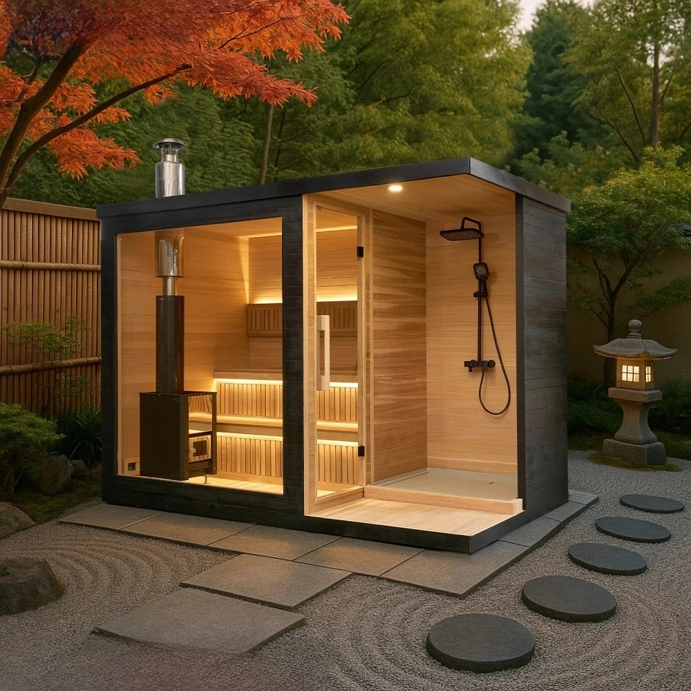 Modern Outdoor Cedar Sauna Shed with Shower and Changing Room 