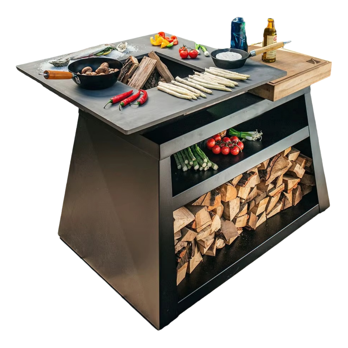New Large Black Outdoor Garden Corten Steel Barbecue Grill