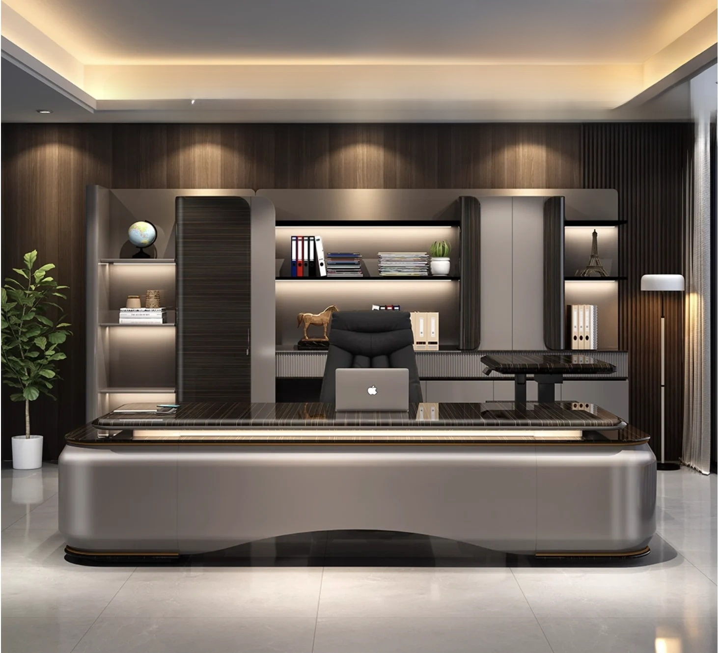 Modern Luxury Black Executive Office Desk Chair with Table