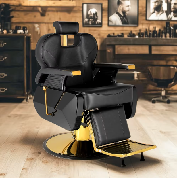 Luxury Gold Heavy Duty Hydraulic Reclining Salon Chair