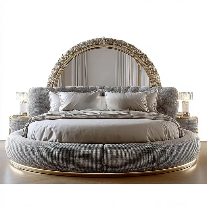 Luxury Crystal Tufted Oversized Circle Round Modern Bed