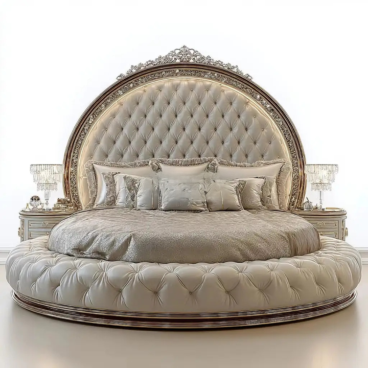Luxury Crystal Tufted Oversized Circle Round Modern Bed