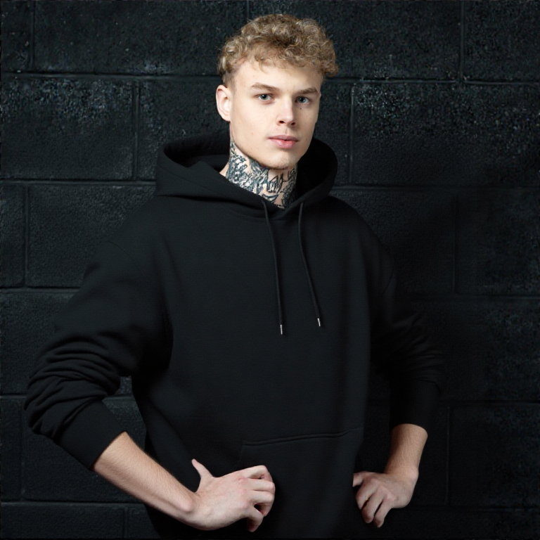 Men's Printed Hoodies Pullover Loose Black Sweatshirt
