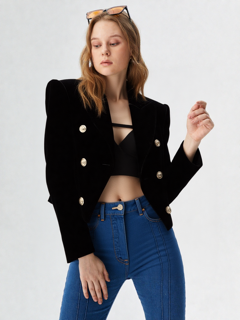  New Velvet Double Breasted Versatile Women Jacket