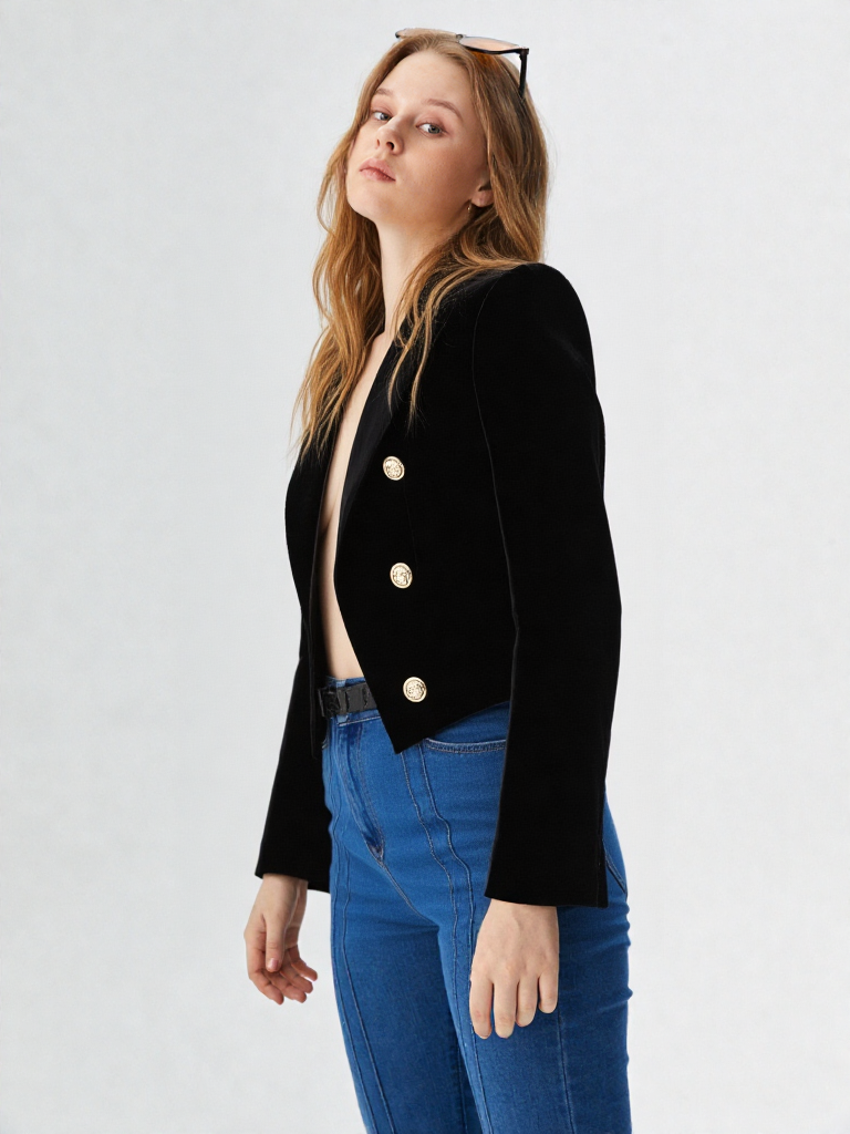  New Velvet Double Breasted Versatile Women Jacket