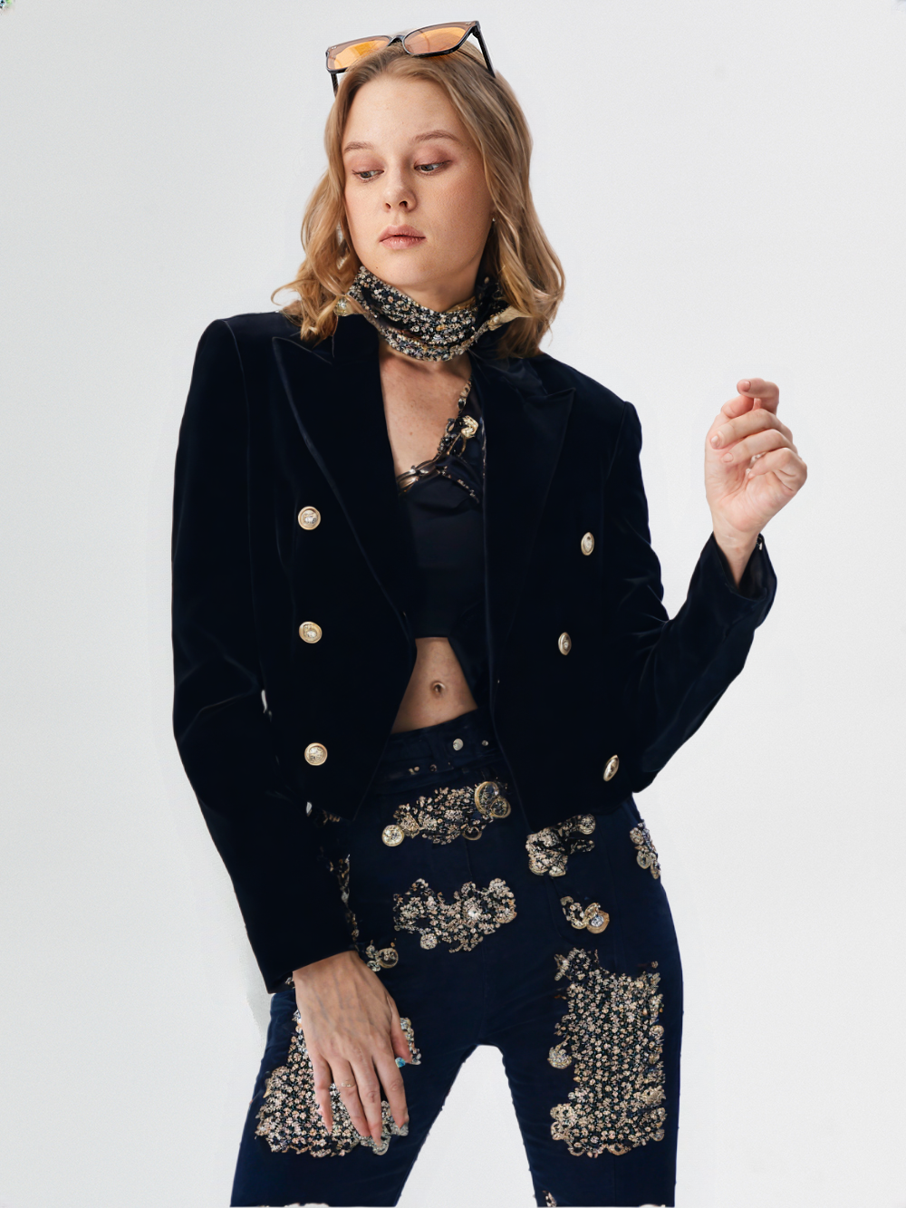  New Velvet Double Breasted Versatile Women Jacket