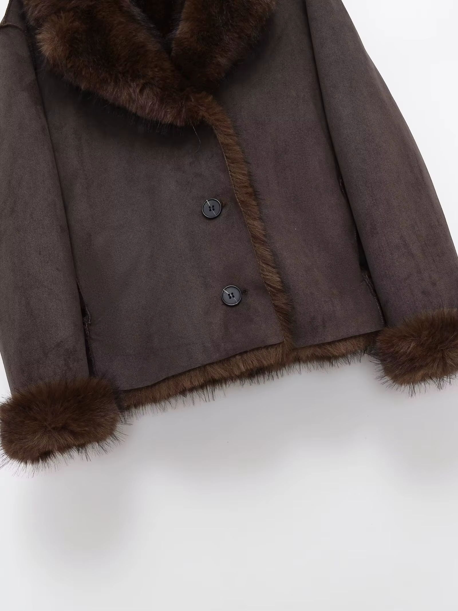 New Women Double Fur Brown leather Jacket 