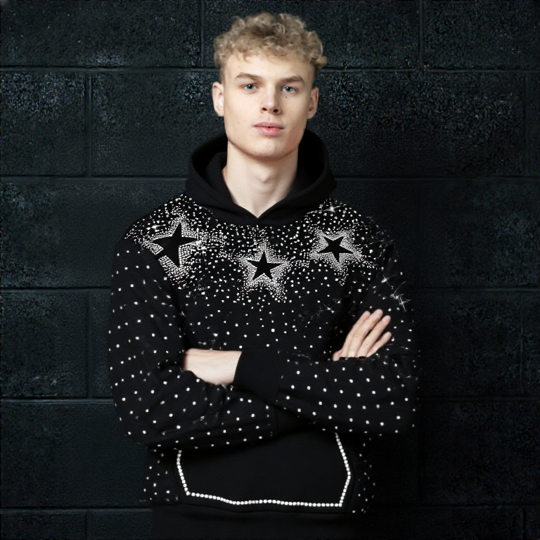 Mens Star Printed  Hooded Pullover Sweatshirt