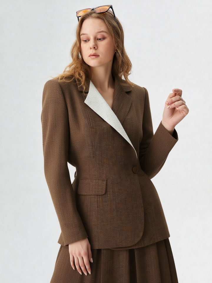 Hit Color Spliced Buttons Temperament Jackets for Women Lapel Long Sleeves Patchwork Pockets Fashion Jacket Female