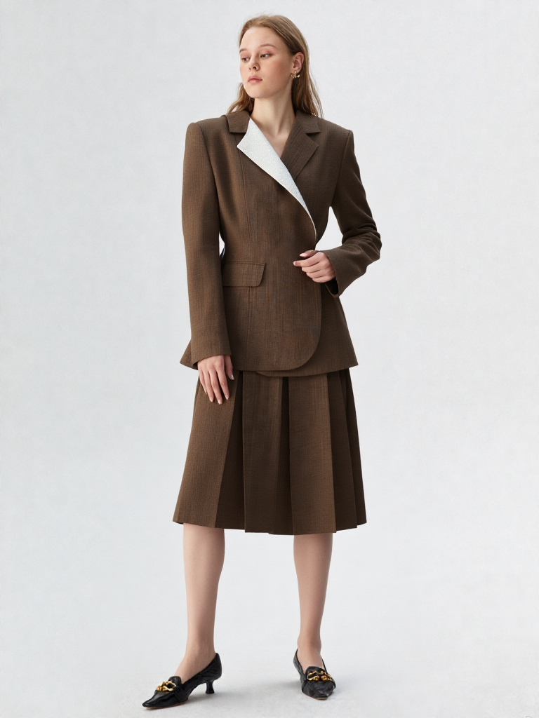 Hit Color Spliced Buttons Temperament Jackets for Women Lapel Long Sleeves Patchwork Pockets Fashion Jacket Female