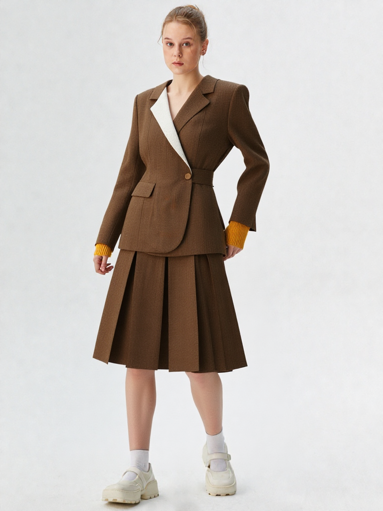 Hit Color Spliced Buttons Temperament Jackets for Women Lapel Long Sleeves Patchwork Pockets Fashion Jacket Female