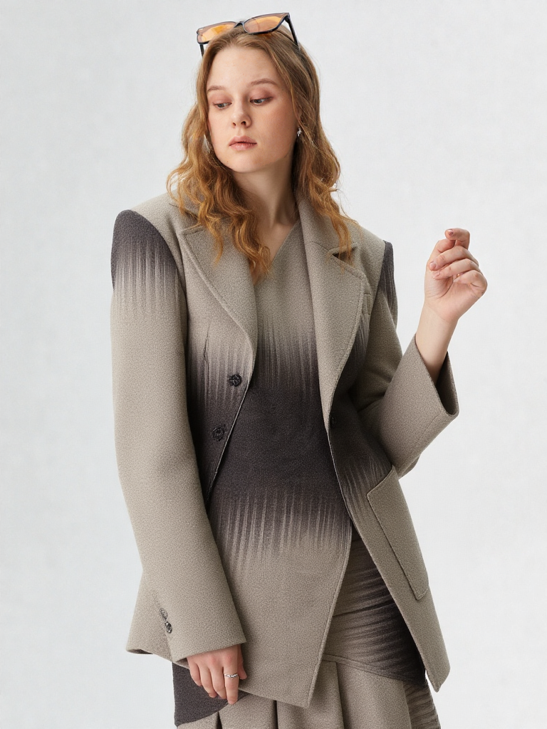 Colorblock Printting Chic Coats for Women Lapel Long Sleeve Spliced Single Breasted Asymmetrical Jackets Female New