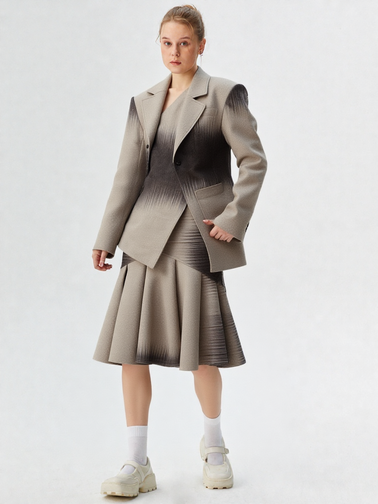 Colorblock Printting Chic Coats for Women Lapel Long Sleeve Spliced Single Breasted Asymmetrical Jackets Female New