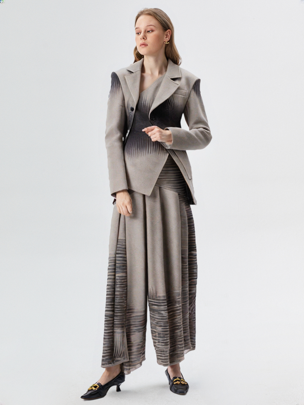 Colorblock Printting Chic Coats for Women Lapel Long Sleeve Spliced Single Breasted Asymmetrical Jackets Female New