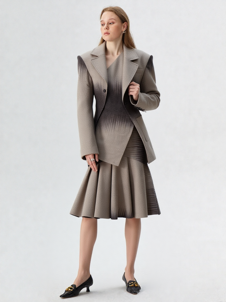 Colorblock Printting Chic Coats for Women Lapel Long Sleeve Spliced Single Breasted Asymmetrical Jackets Female New