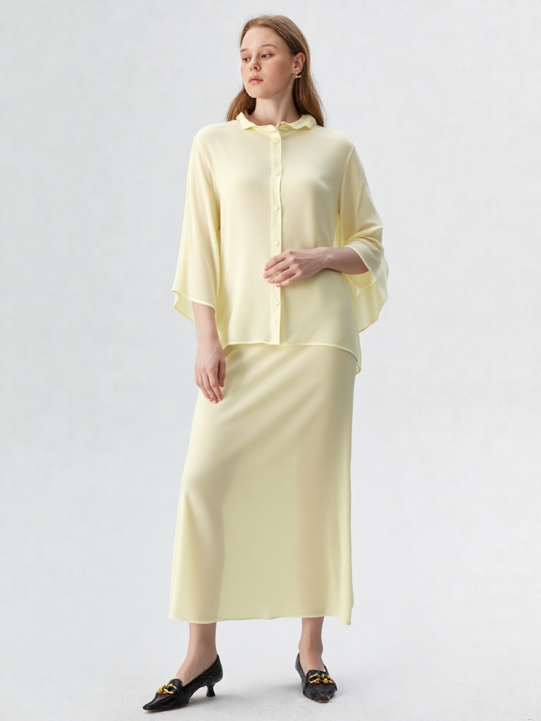 Women Apricot Pleated 2 Piece Skirt Set Spring Summer Dress