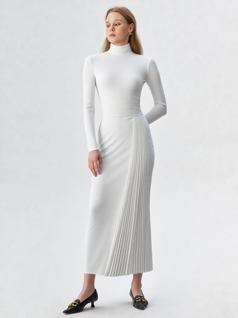 Women Long Sleeves White Maxi Dress Guest Party Gown Dress