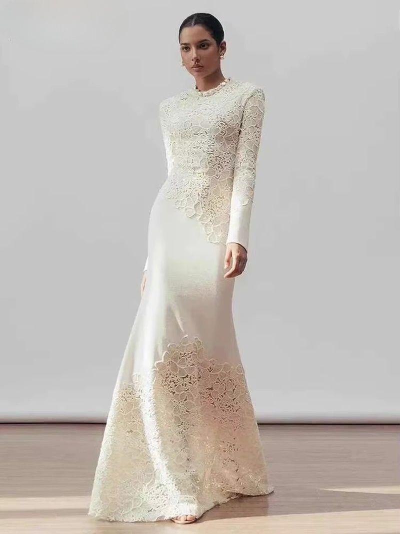 New Women Out Lace Stand Collar Wedding Party Dress 