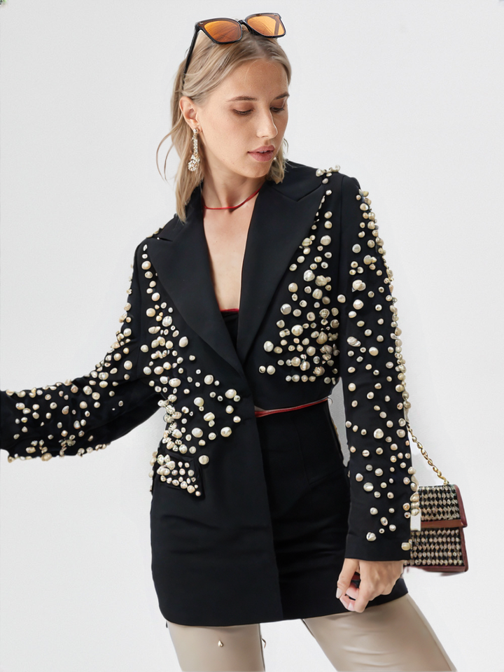 Modern Spliced Pearls Two Piece Women Skirt Office Suit 