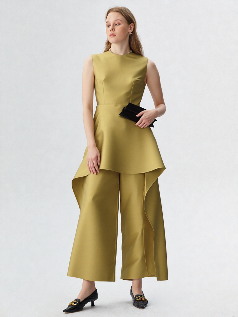 New Women Jumpsuit round Neck Sleeveless with Wide Leg Pants 