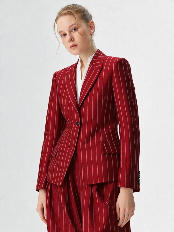 Women Striped Business Casual Blazer Jacket 