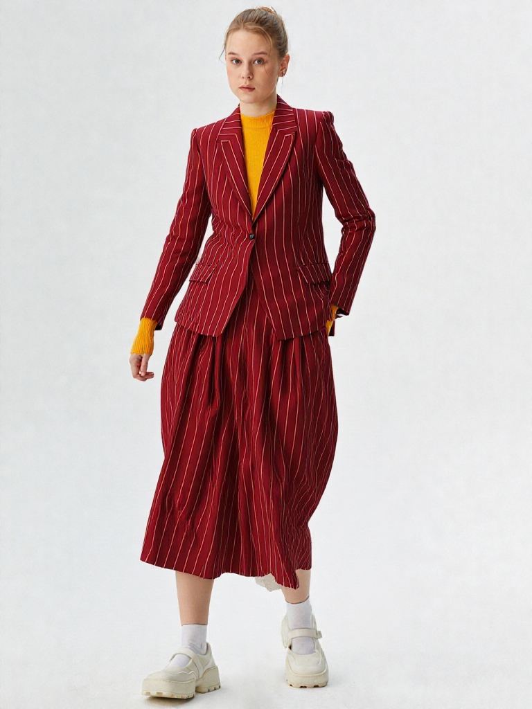 Women Striped Business Casual Blazer Jacket 