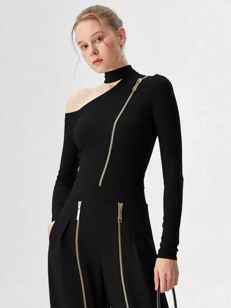 New Stand-Up Collar knitted + Double zipper Pants Set