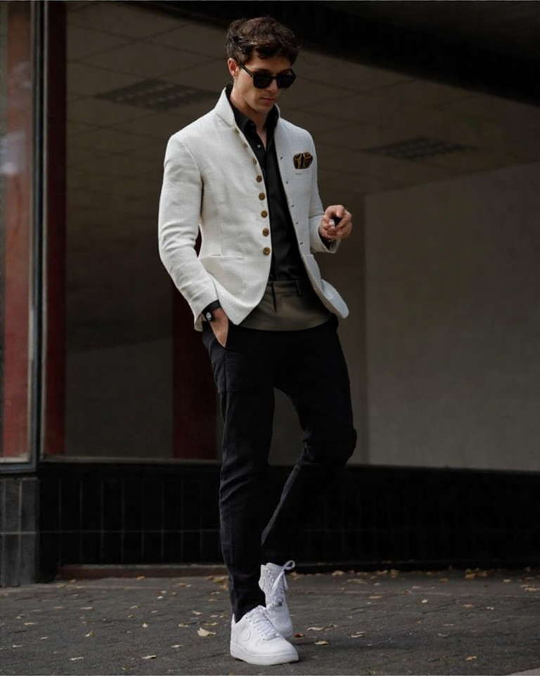 Mens Casual Stand Collar Blazer Jacket