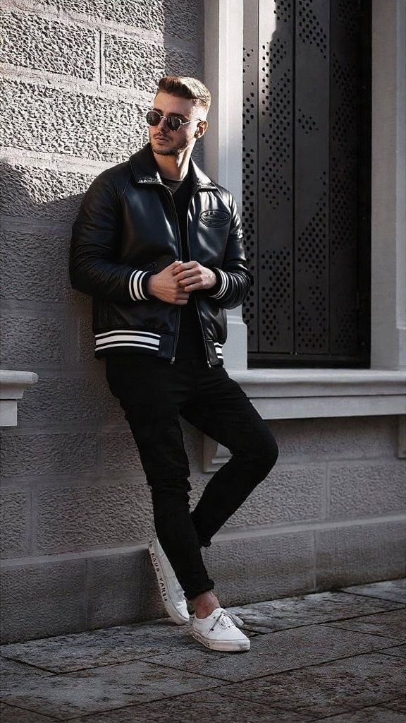 New Mens Leather Casual Motorcycle Jacket 
