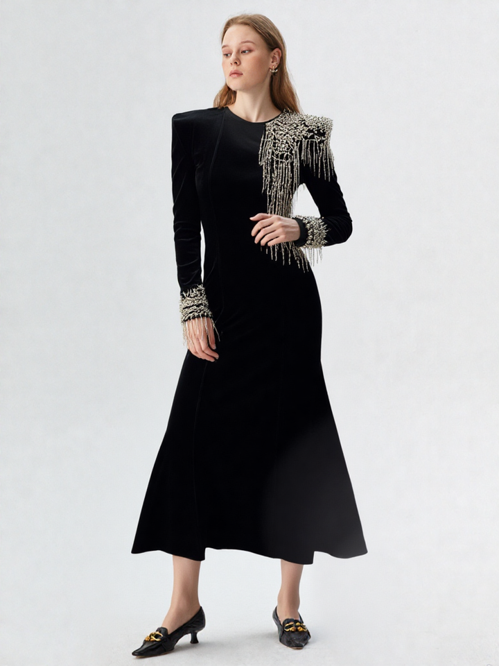 Women Diamond Velvet Evening Party Dress