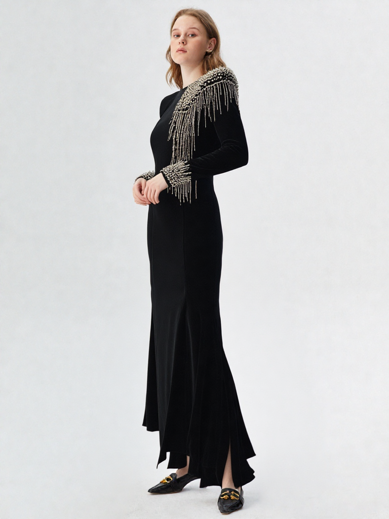 Women Diamond Velvet Evening Party Dress