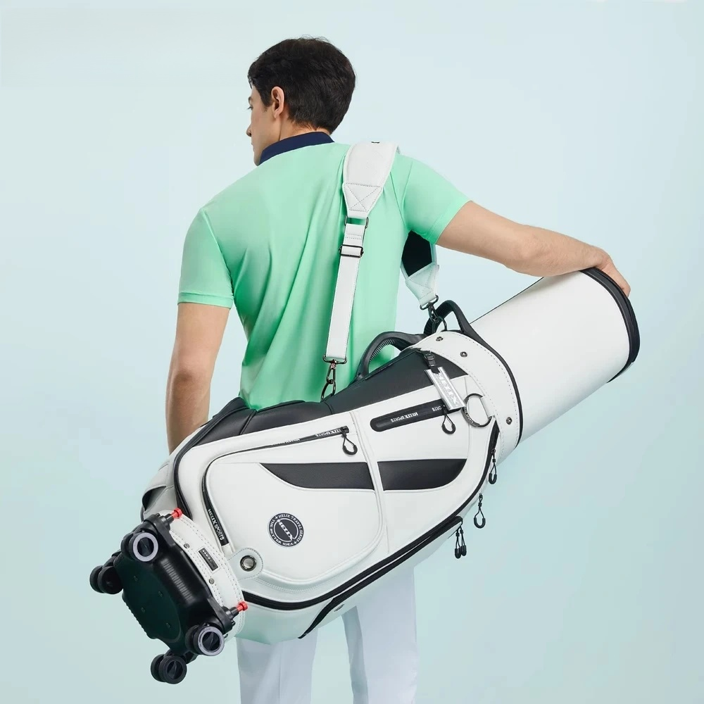 Premium Golf Bag with Wheels  Retractable Top Traveling Full Length Divider