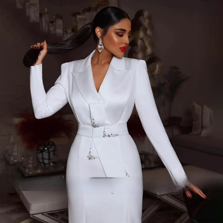 New Modern Crystal White Women Blazer Dress 