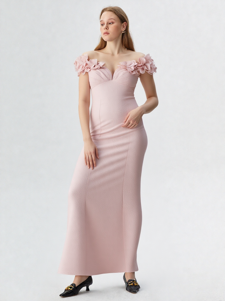 New Customized Pink Off-Shoulder Women Bride Dress Party Wear