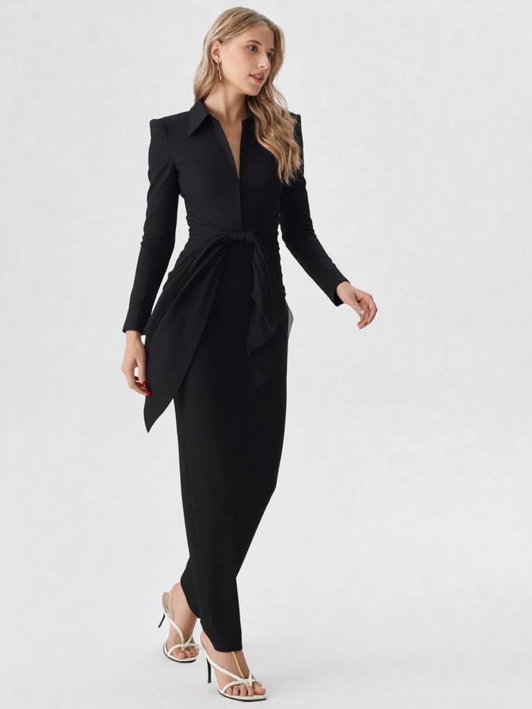 New V-Neck Long Sleeve Wrap Hips Women Party Dress Wear