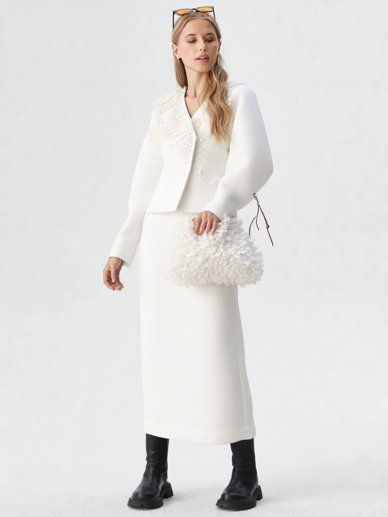 New Women 2 Pc Elegant V-Neck Coat & Half Skirts 