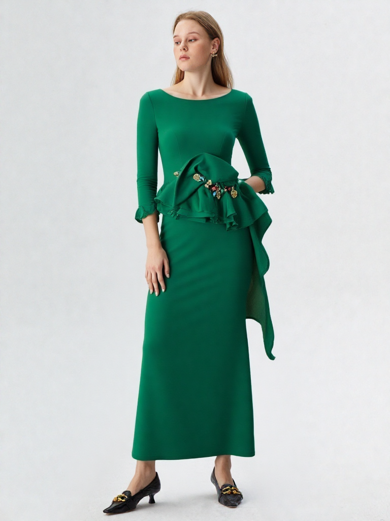 Womens Evening Dresses Crepe Fabric Party Bridal Dress 