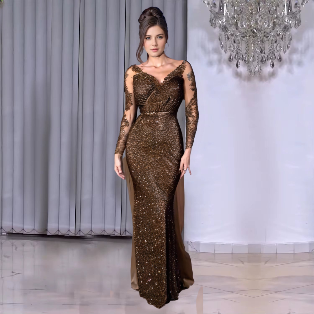 Women Wedding Party Casual Long Sleeve Slim Fit Evening Dress